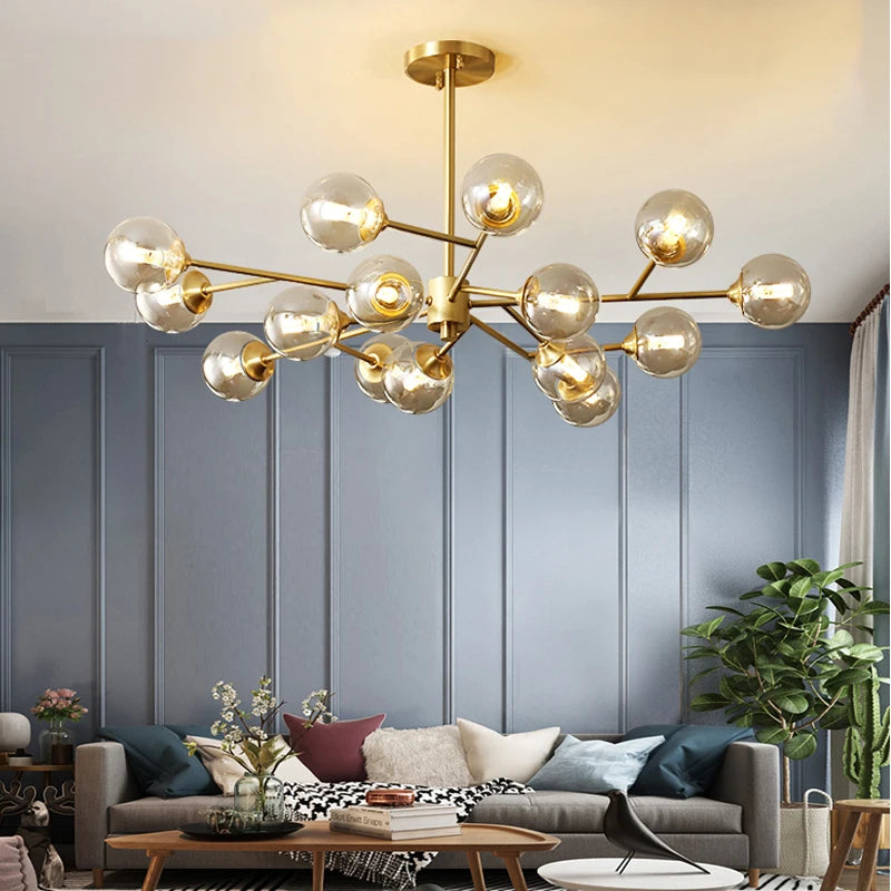 Modern Sputnik  Chandelier Lighting  Creative Glass Ball Branch Light Fixture Bedrpom Nordic Living Room Hanging Lights