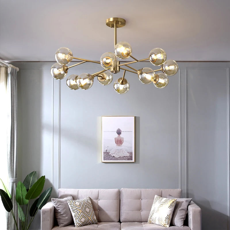 Modern Sputnik  Chandelier Lighting  Creative Glass Ball Branch Light Fixture Bedrpom Nordic Living Room Hanging Lights