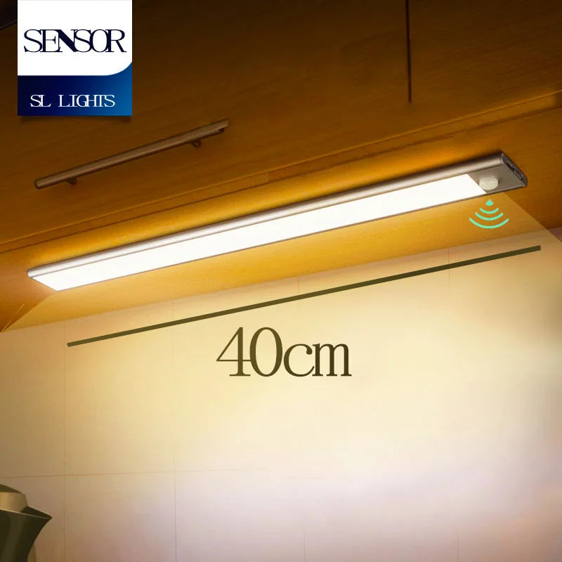 Wireless Under Cupboard Light LED Motion Sensor Cabinet Light USB Rechargeable Long Strip Night Lamp For Kitchen Closet Wardrobe