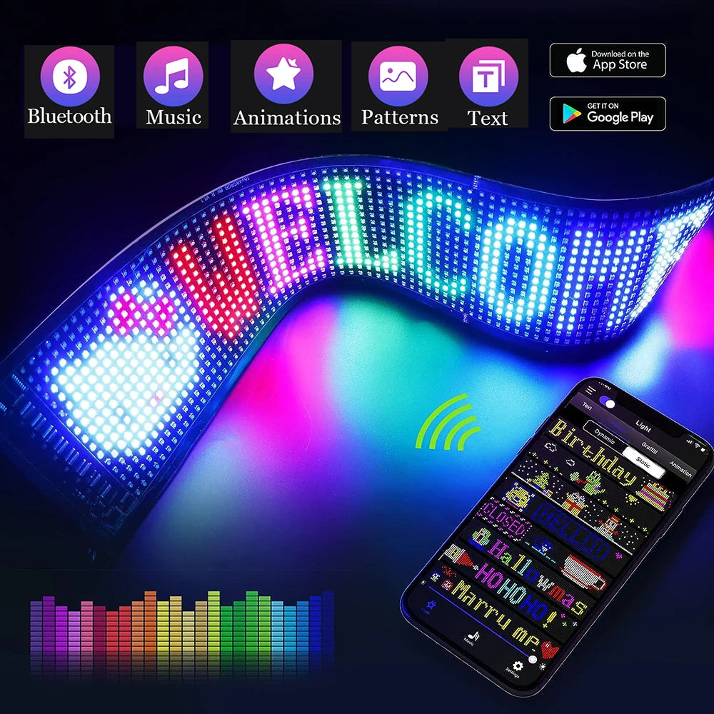 LED Matrix Panel Rolling Advertising LED Signage USB 5V Bluetooth App Controlled Sign Light Programmable LED Car Sign