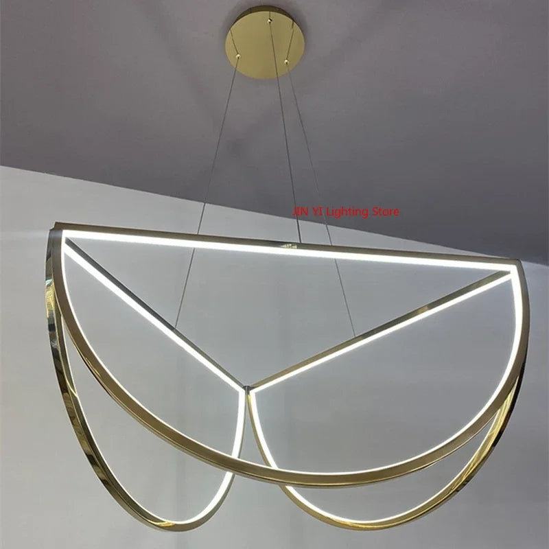 Designer Led Stainless Steel Chandelier For Dining Room Hotel Half Circle Pendant Lamp Factory Dropship Store Customizable