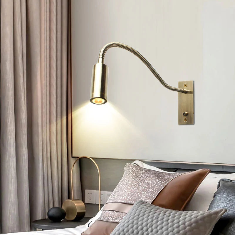 Flexible Embedded LED Reading Wall Lamp with Switch Adjustable Hotel Bedroom Bedside Headboard Sconce Study Night Light Fixture