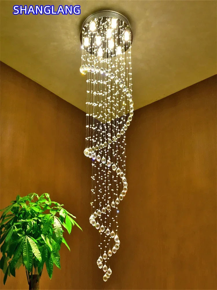 Modern K9 Large LED Spiral Living Room Crystal Chandeliers Lighting Fixture For Staircase Stair Lamp Showcase Bedroom Hotel Hall