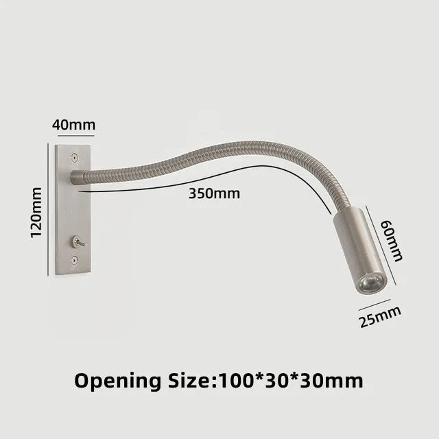 Flexible Embedded LED Reading Wall Lamp with Switch Adjustable Hotel Bedroom Bedside Headboard Sconce Study Night Light Fixture