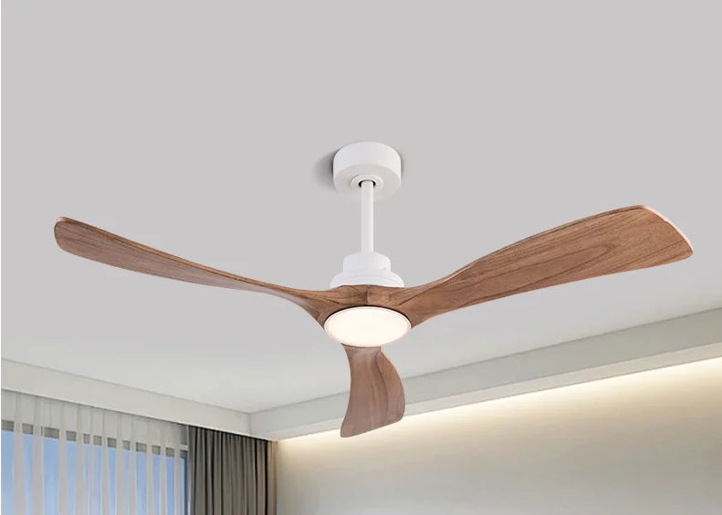 Wood Solid Ceiling Fan Light LED Remote Contro Noiseless Ceiling pendant lamp djustable height lustre Chandelier room decoration