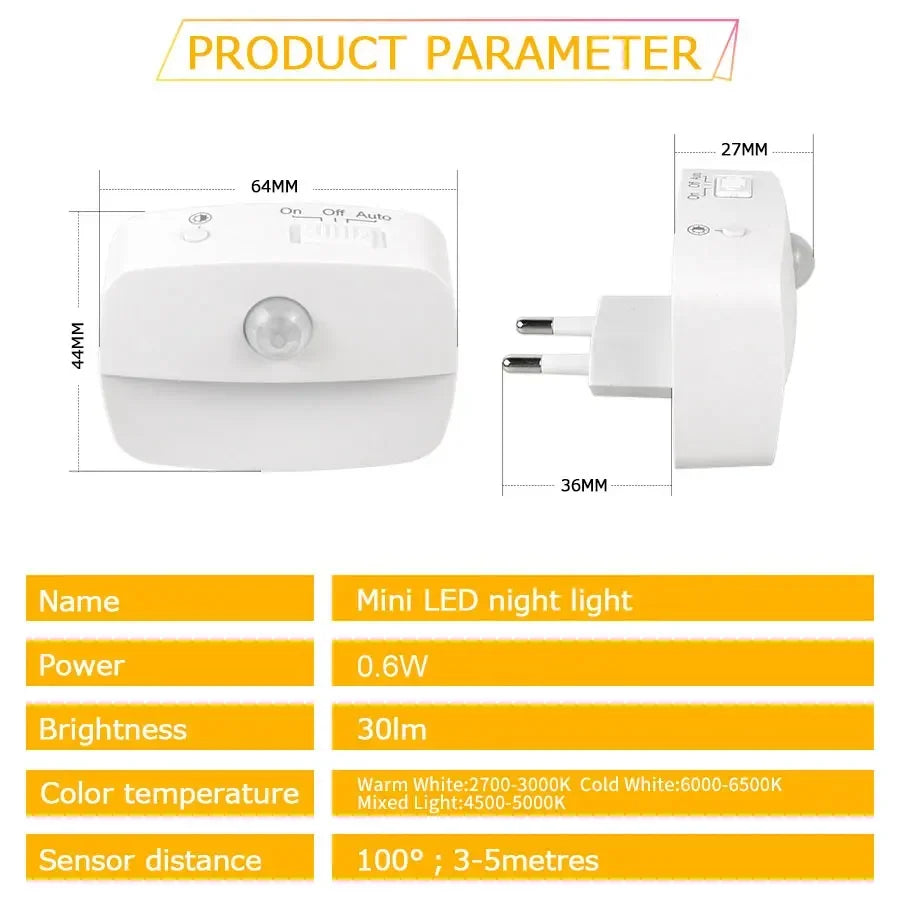 EU US Plug Led Wall Lamp with PIR Motion Sensor AC 110-240V Socket Human Induction Night Light for Hallway Staircase Bedroom