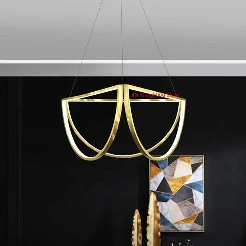 Designer Led Stainless Steel Chandelier For Dining Room Hotel Half Circle Pendant Lamp Factory Dropship Store Customizable