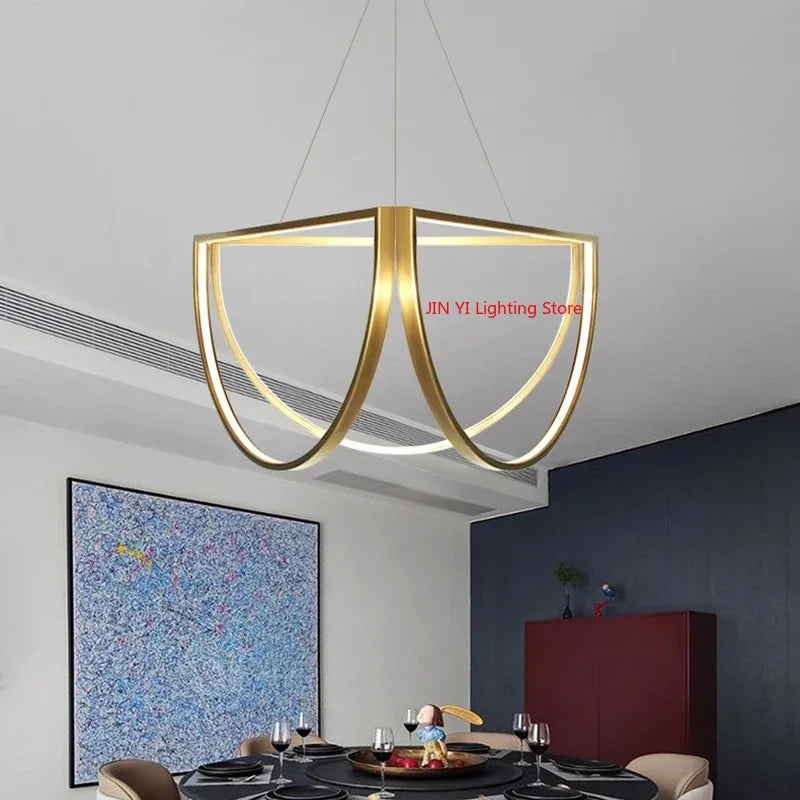 Designer Led Stainless Steel Chandelier For Dining Room Hotel Half Circle Pendant Lamp Factory Dropship Store Customizable