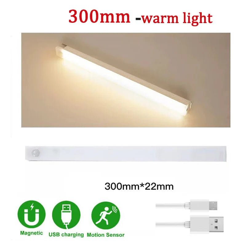 Wireless Under Cupboard Light LED Motion Sensor Cabinet Light USB Rechargeable Long Strip Night Lamp For Kitchen Closet Wardrobe
