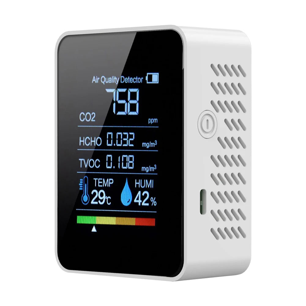 5-in-1 Air Quality Monitor Carbon Dioxide Detector Formaldehyde Detection HCHO/TVOC/Temperature/Humidity /CO2 Sensor Meter
