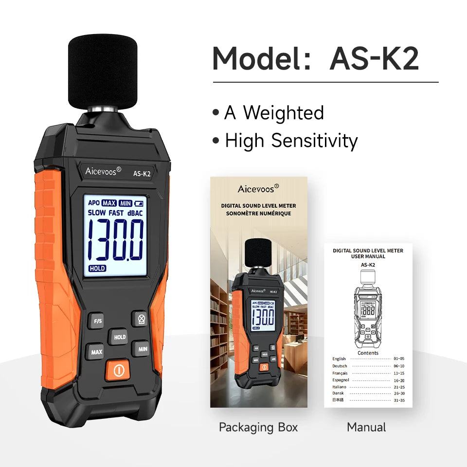 Aicevoos Digital Sound Level Meter,Decibelimeter,30-130dB Measure,Decibels Sound Level Noise Meter,Decibelios Decibel Monitor