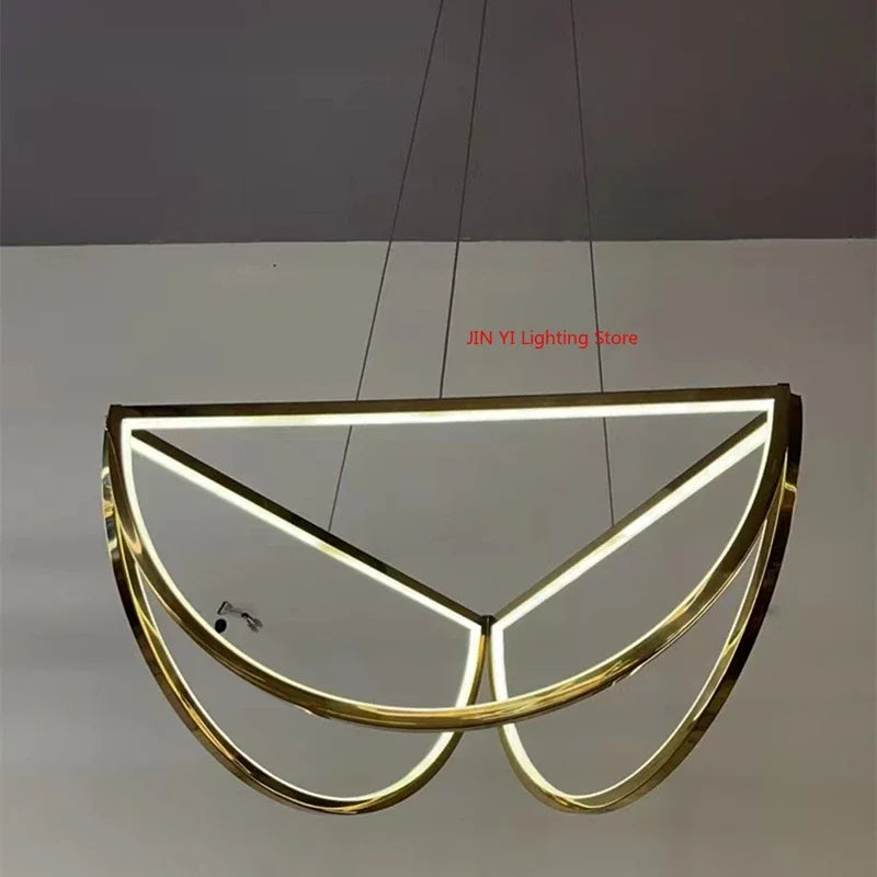 Designer Led Stainless Steel Chandelier For Dining Room Hotel Half Circle Pendant Lamp Factory Dropship Store Customizable