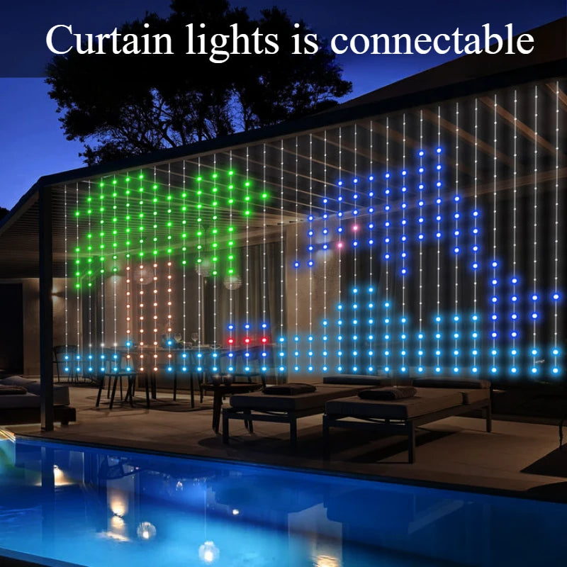 400LEDs Smart Curtain Lights String RGB Fairy Lights Bluetooth App DIY Music Change Display for Bedroom Window Decoration
