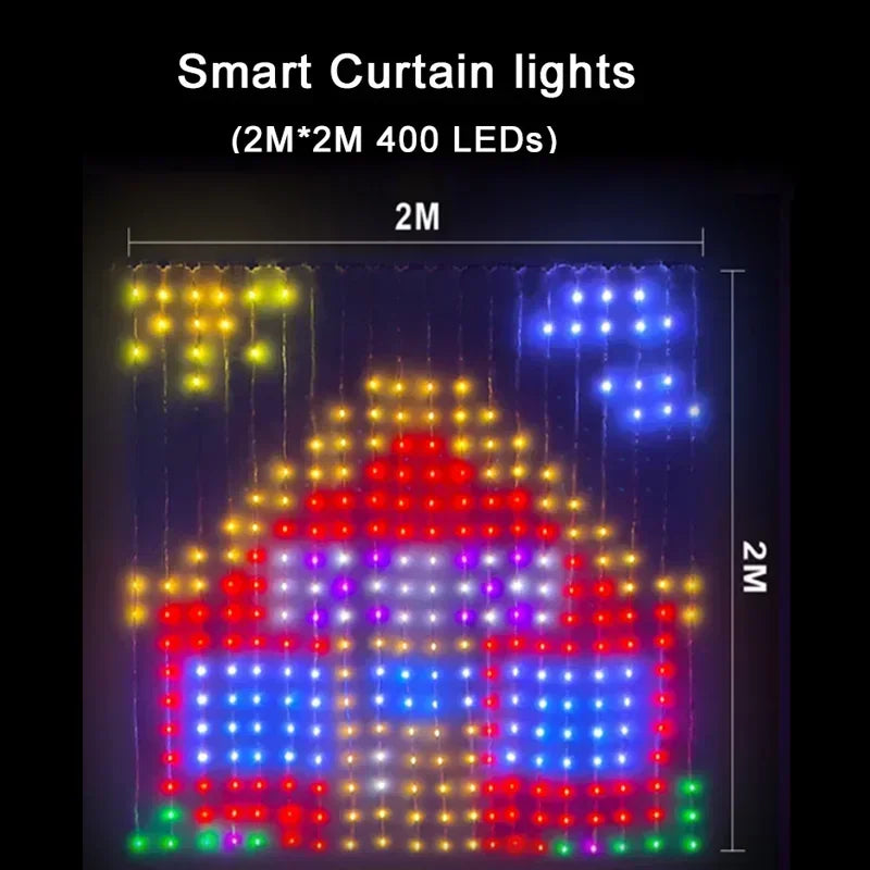 400LEDs Smart Curtain Lights String RGB Fairy Lights Bluetooth App DIY Music Change Display for Bedroom Window Decoration