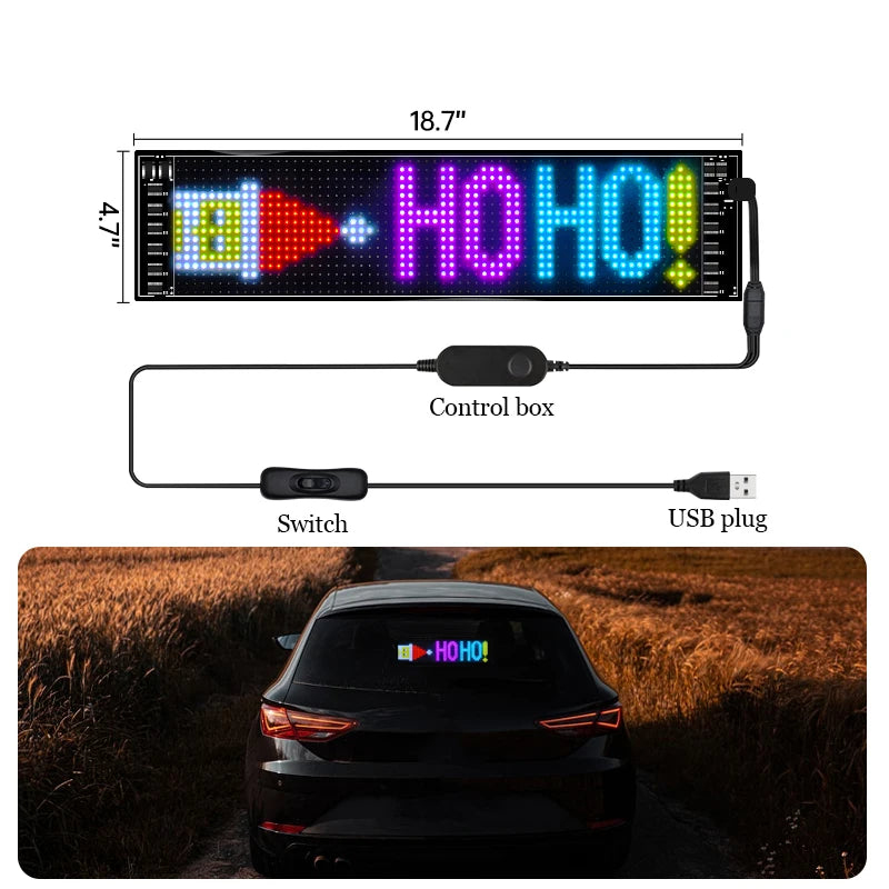 LED Matrix Panel Rolling Advertising LED Signage USB 5V Bluetooth App Controlled Sign Light Programmable LED Car Sign
