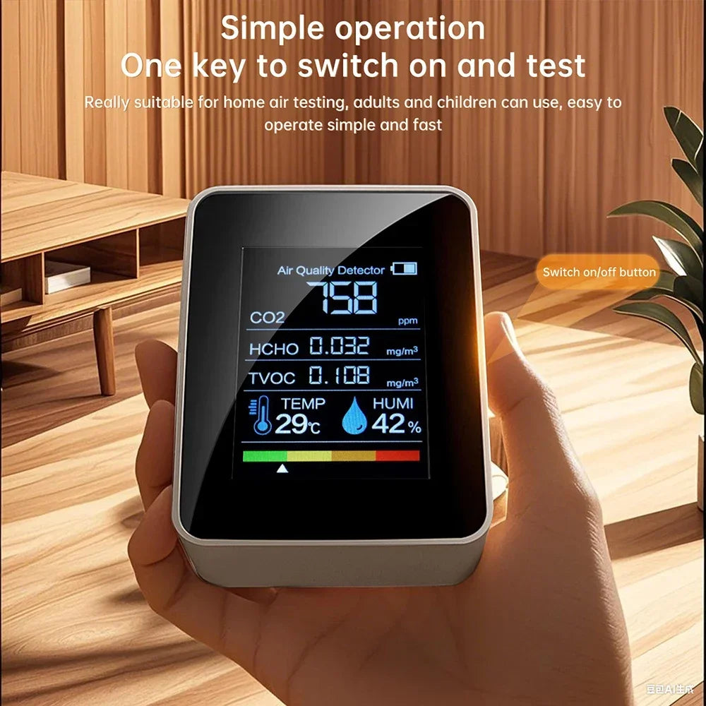 5-in-1 Air Quality Monitor Carbon Dioxide Detector Formaldehyde Detection HCHO/TVOC/Temperature/Humidity /CO2 Sensor Meter