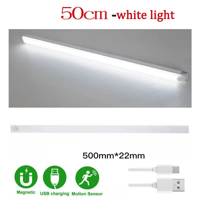 Wireless Under Cupboard Light LED Motion Sensor Cabinet Light USB Rechargeable Long Strip Night Lamp For Kitchen Closet Wardrobe