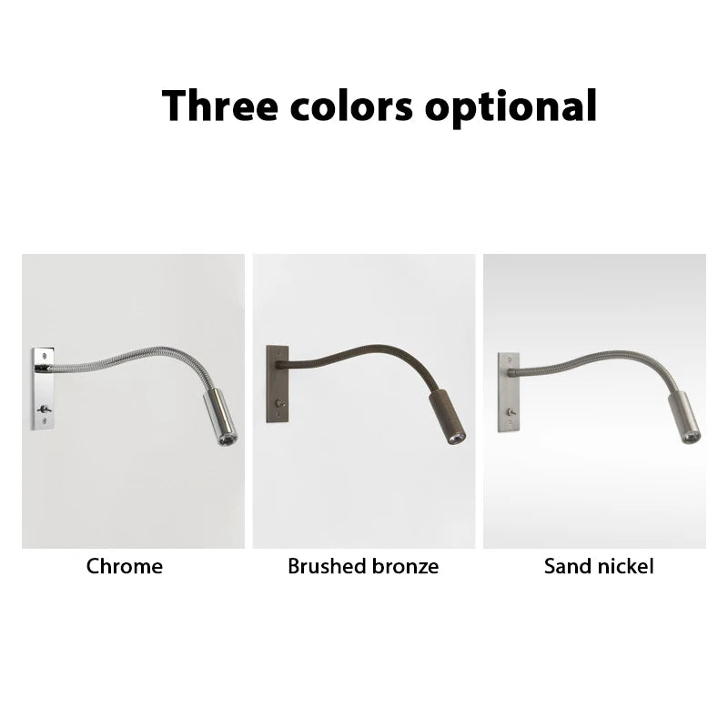 Flexible Embedded LED Reading Wall Lamp with Switch Adjustable Hotel Bedroom Bedside Headboard Sconce Study Night Light Fixture