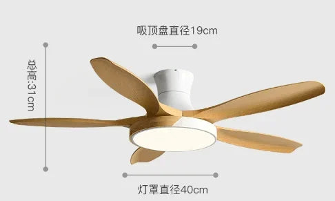 Modern living room ceiling fan light wooden ceiling fan variable frequency 52 60 inch LED remote control ceiling fan with light