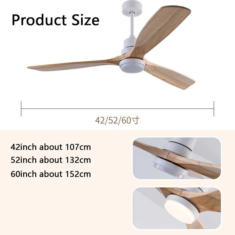 Wood Solid Ceiling Fan Light LED Remote Contro Noiseless Ceiling pendant lamp djustable height lustre Chandelier room decoration