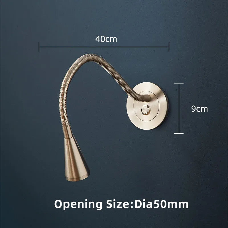 Flexible Embedded LED Reading Wall Lamp with Switch Adjustable Hotel Bedroom Bedside Headboard Sconce Study Night Light Fixture