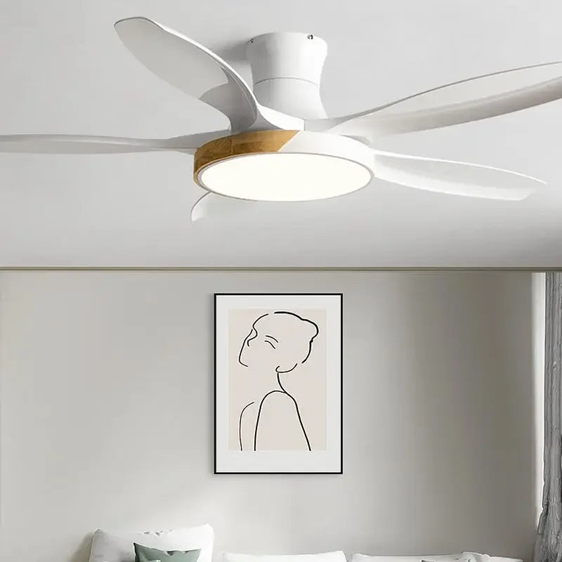 Modern living room ceiling fan light wooden ceiling fan variable frequency 52 60 inch LED remote control ceiling fan with light