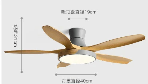 Modern living room ceiling fan light wooden ceiling fan variable frequency 52 60 inch LED remote control ceiling fan with light