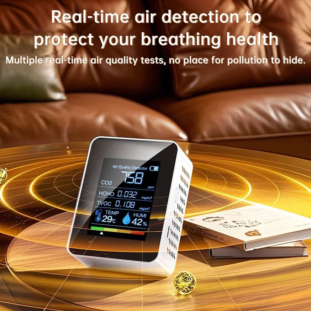 5-in-1 Air Quality Monitor Carbon Dioxide Detector Formaldehyde Detection HCHO/TVOC/Temperature/Humidity /CO2 Sensor Meter
