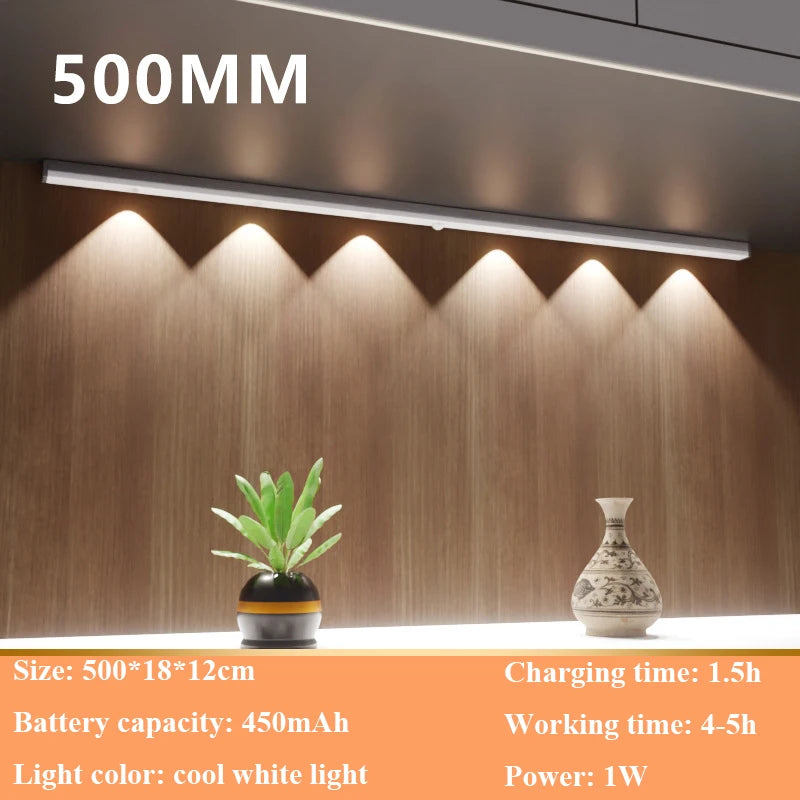 Wireless Under Cupboard Light LED Motion Sensor Cabinet Light USB Rechargeable Long Strip Night Lamp For Kitchen Closet Wardrobe