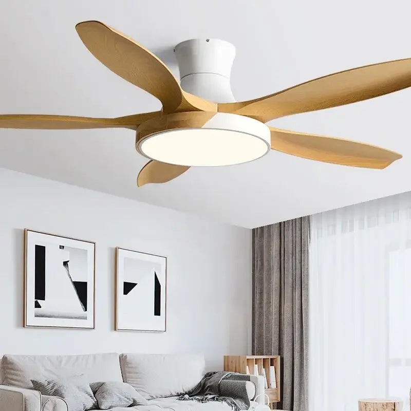 Modern living room ceiling fan light wooden ceiling fan variable frequency 52 60 inch LED remote control ceiling fan with light