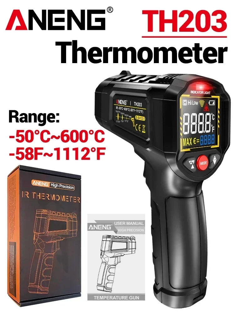 ANENG TH203 Digital Infrared Thermometer -50~600℃ Temperature Meter Non-contact Pyrometer Tester IR Hygrometer Industrial Tool