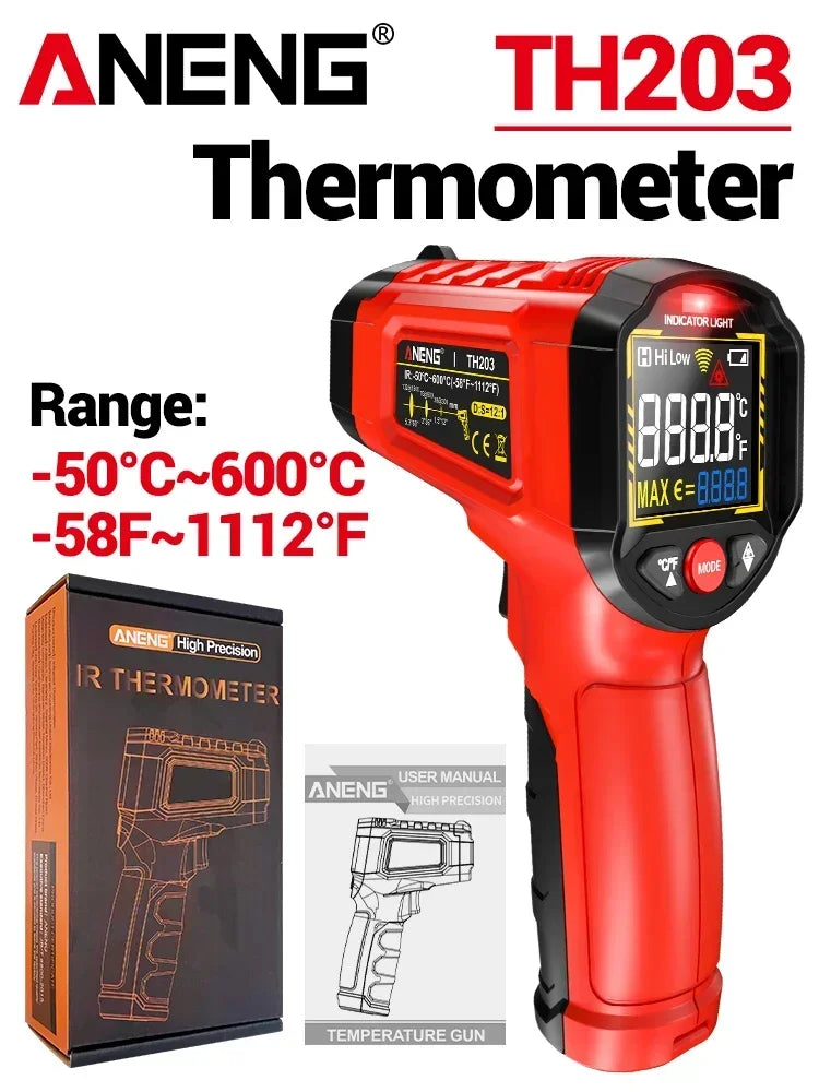 ANENG TH203 Digital Infrared Thermometer -50~600℃ Temperature Meter Non-contact Pyrometer Tester IR Hygrometer Industrial Tool