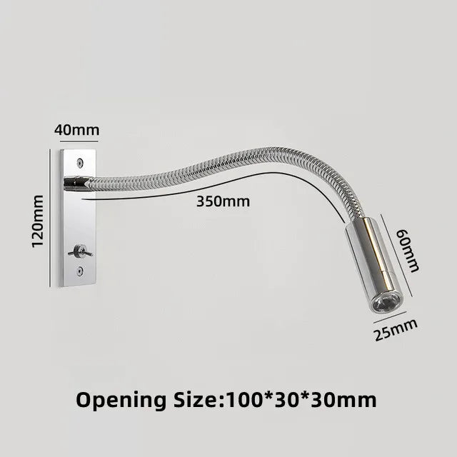 Flexible Embedded LED Reading Wall Lamp with Switch Adjustable Hotel Bedroom Bedside Headboard Sconce Study Night Light Fixture