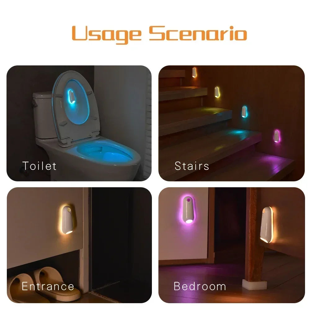 2in1 RGB Night Light LED Motion Sensor Light 8 Light Modes Type-C Rechargeable Lamp for Toilet Corridor Passageway Step Lighting