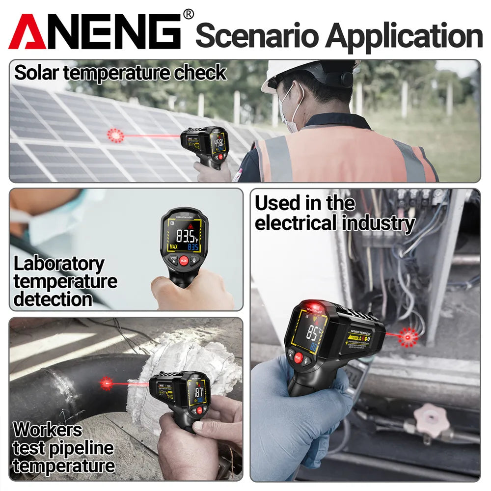 ANENG TH203 Digital Infrared Thermometer -50~600℃ Temperature Meter Non-contact Pyrometer Tester IR Hygrometer Industrial Tool