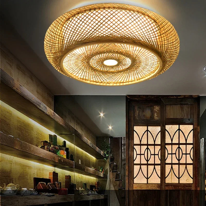 Hand Make Bamboo Ceiling Light Chinese Style Hanging Ceiling Cover Lamps for Living Room Dining Room Lighting Ceiling Home Deco