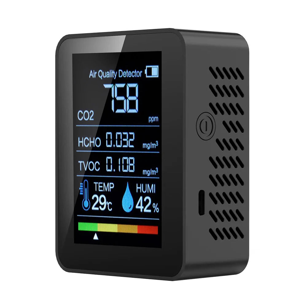 5-in-1 Air Quality Monitor Carbon Dioxide Detector Formaldehyde Detection HCHO/TVOC/Temperature/Humidity /CO2 Sensor Meter