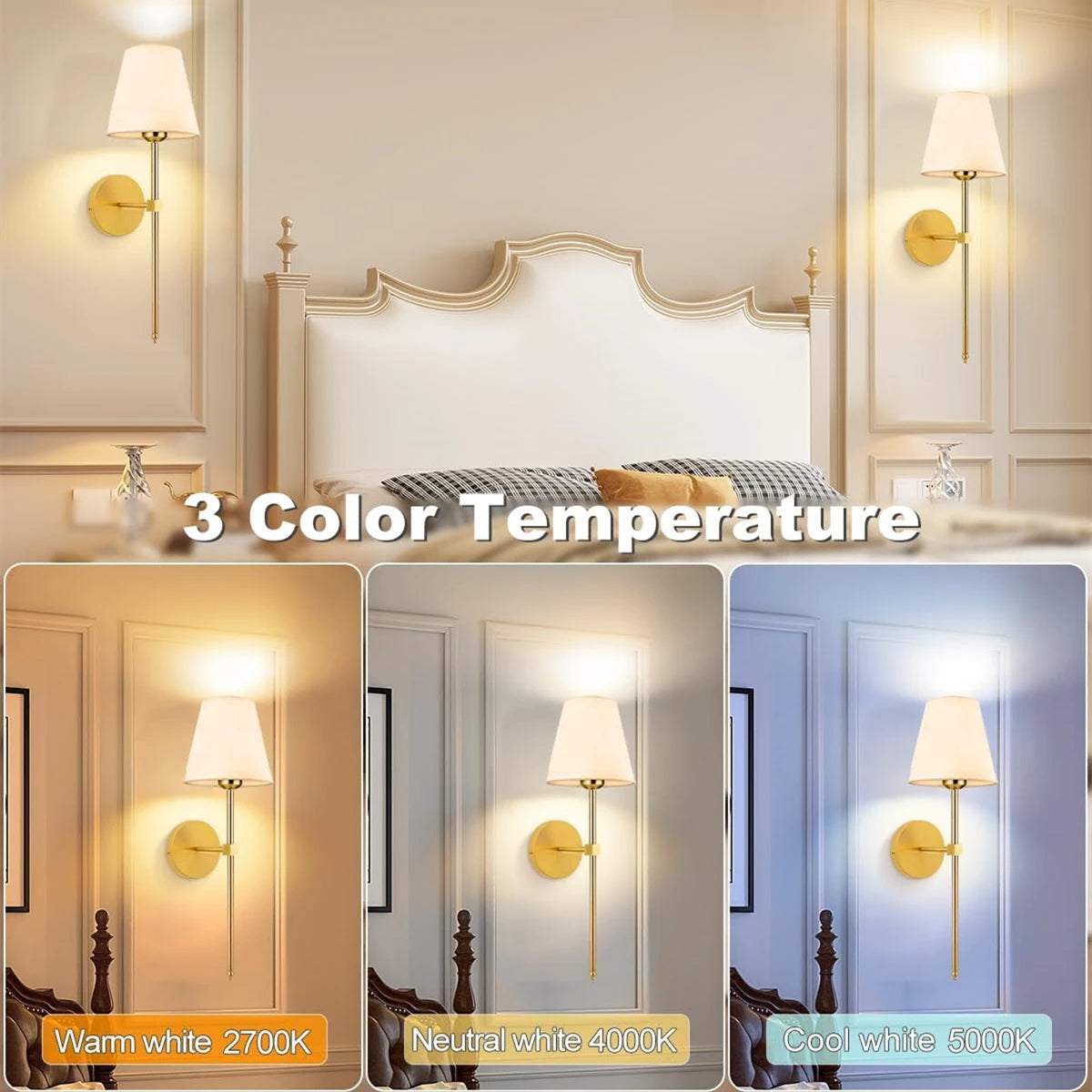 Wiring-Free Rechargeable Battery-Powered Wall Lamp, Wireless Wall Lamp, Adjustable Light Bulb and Remote Control, Rechargeable 15-Color Wall Lamp for Bedroom and Living Room Corridor Decoration