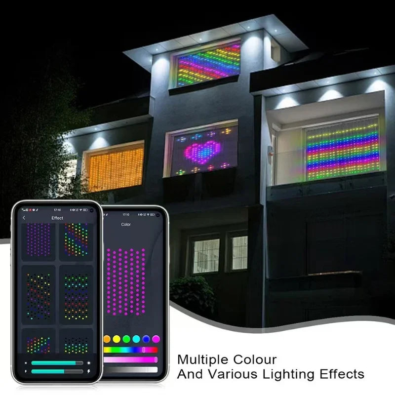 400LEDs Smart Curtain Lights String RGB Fairy Lights Bluetooth App DIY Music Change Display for Bedroom Window Decoration