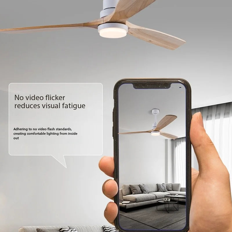 Wood Solid Ceiling Fan Light LED Remote Contro Noiseless Ceiling pendant lamp djustable height lustre Chandelier room decoration