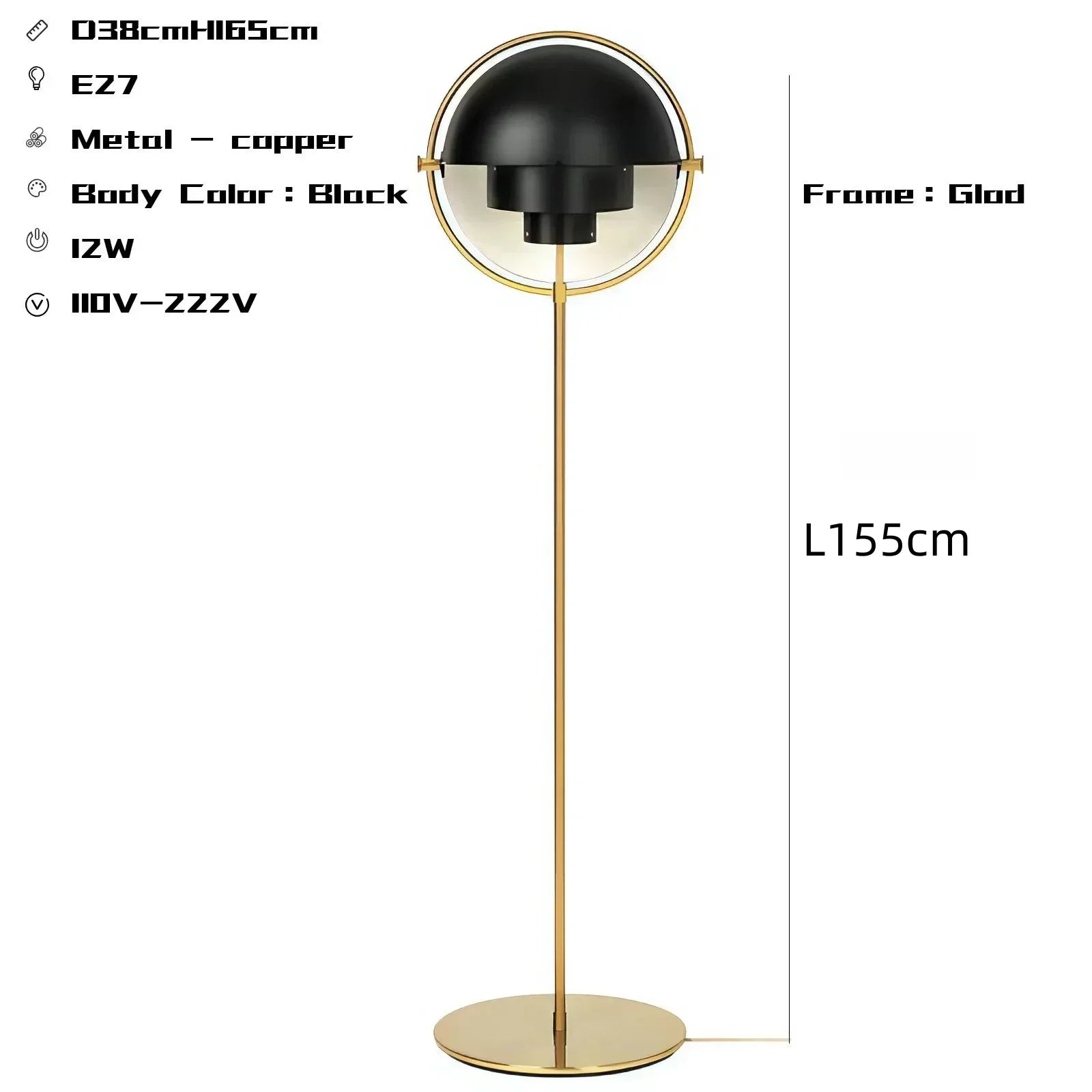 Modern Gubi Floor Lamps For Living Room Home Decor Designer Black Gold Metal Standing Lights