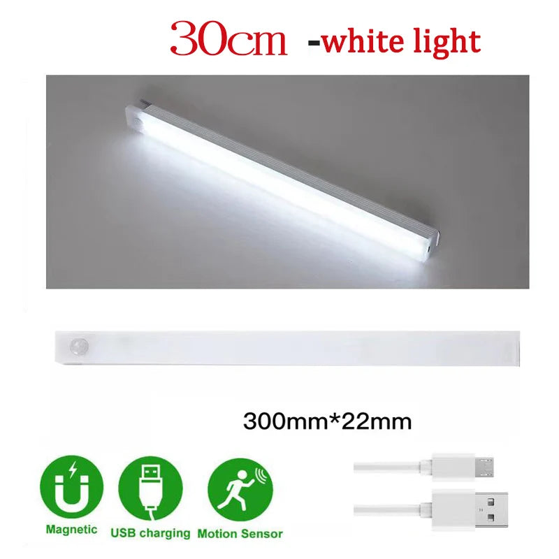 Wireless Under Cupboard Light LED Motion Sensor Cabinet Light USB Rechargeable Long Strip Night Lamp For Kitchen Closet Wardrobe