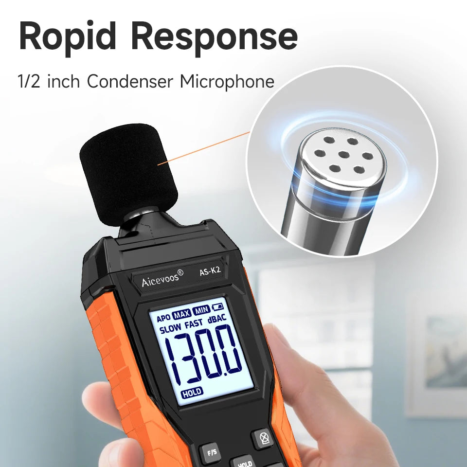 Aicevoos Digital Sound Level Meter,Decibelimeter,30-130dB Measure,Decibels Sound Level Noise Meter,Decibelios Decibel Monitor
