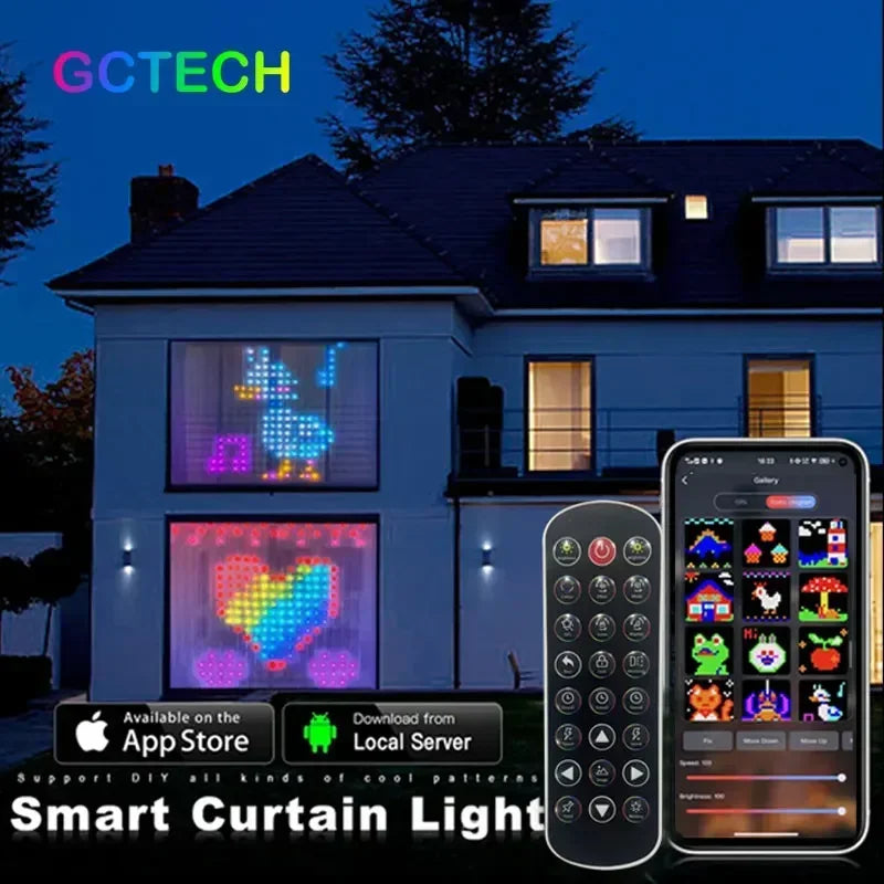 400LEDs Smart Curtain Lights String RGB Fairy Lights Bluetooth App DIY Music Change Display for Bedroom Window Decoration