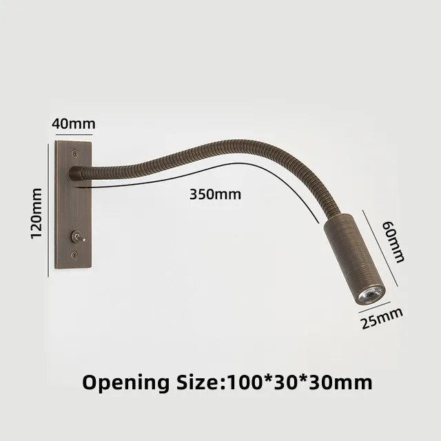 Flexible Embedded LED Reading Wall Lamp with Switch Adjustable Hotel Bedroom Bedside Headboard Sconce Study Night Light Fixture