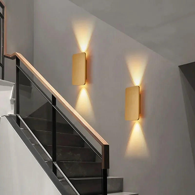 Modern Simple 6W LED Wall Lamp Indoor Decor Brushed Gold/Black Double Head Wall Light Living Room Corridor Stairs Bedroom Sconce