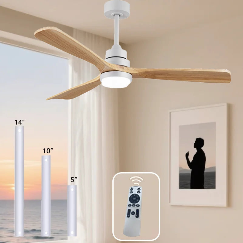Wood Solid Ceiling Fan Light LED Remote Contro Noiseless Ceiling pendant lamp djustable height lustre Chandelier room decoration