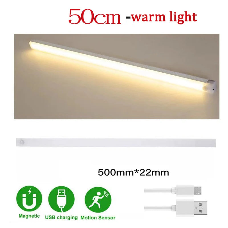 Wireless Under Cupboard Light LED Motion Sensor Cabinet Light USB Rechargeable Long Strip Night Lamp For Kitchen Closet Wardrobe