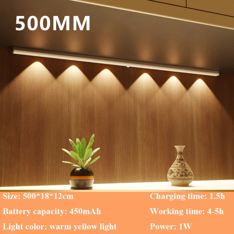 Wireless Under Cupboard Light LED Motion Sensor Cabinet Light USB Rechargeable Long Strip Night Lamp For Kitchen Closet Wardrobe
