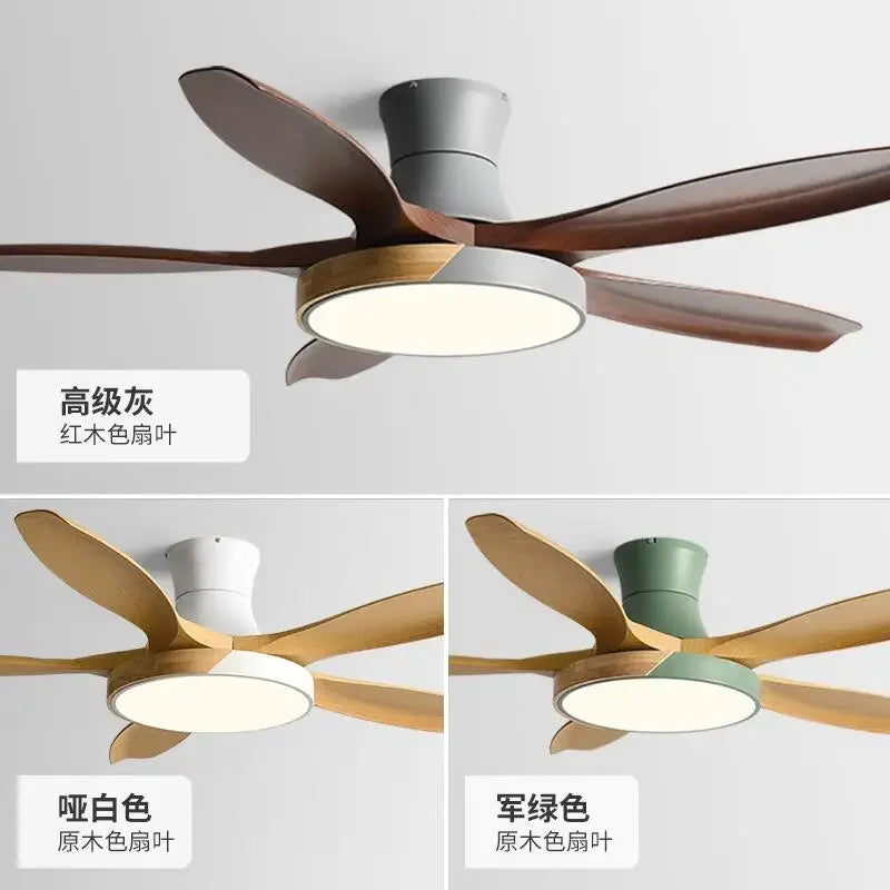 Modern living room ceiling fan light wooden ceiling fan variable frequency 52 60 inch LED remote control ceiling fan with light